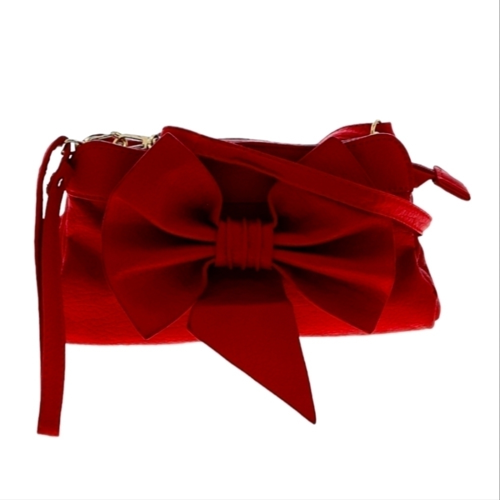 Red Leather Crossbody with Bow‎ Detail